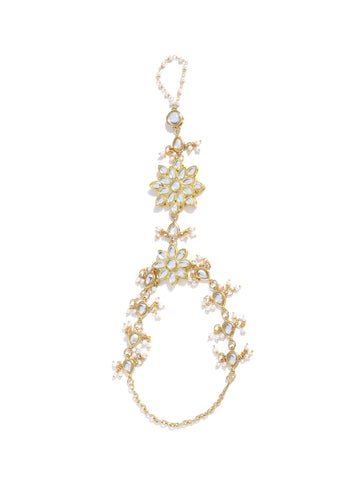 Flower Shaped Gold-Plated Kundan Hathphool