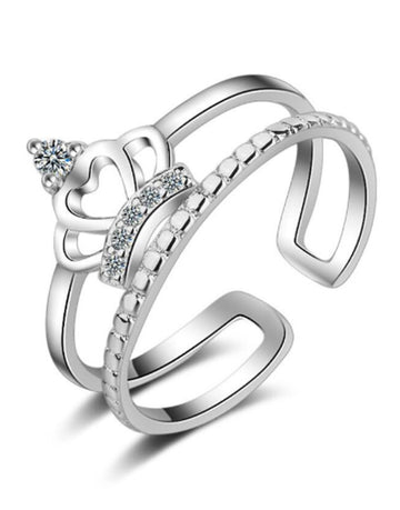 Platinum Plated Elegant Austrian Crystal Crown Ring