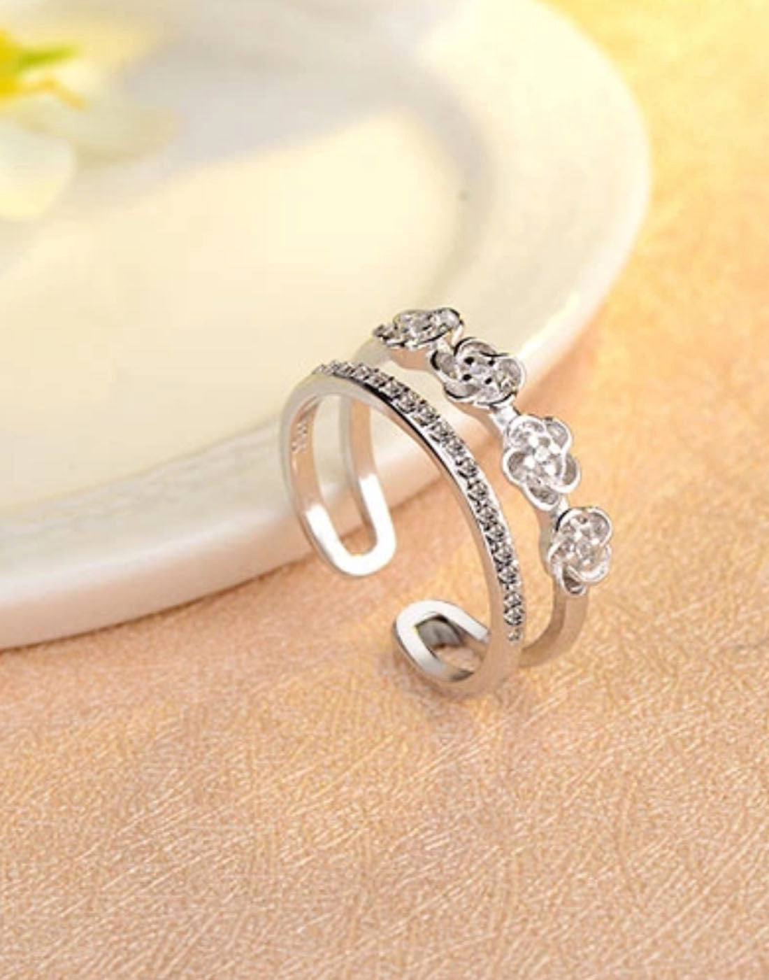 Platinum Plated Elegant Austrian Crystal Adjustable Ring