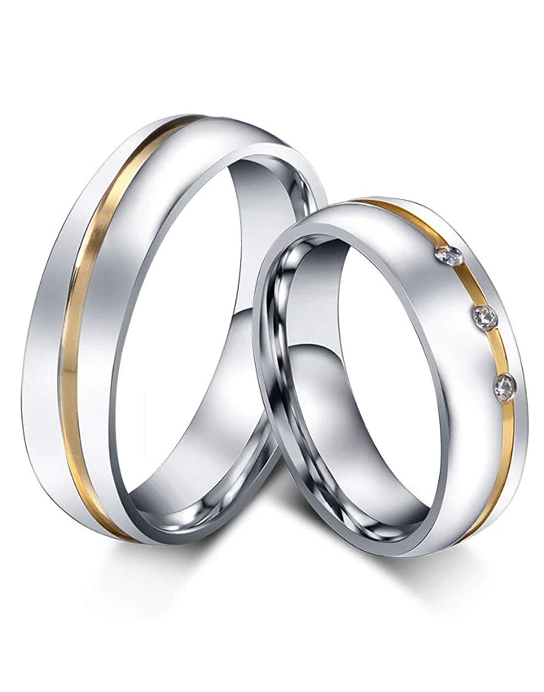 Valentine Gift by karatcart Silver Crystal Titanium Elegant Couple Band Ring for Men and Women