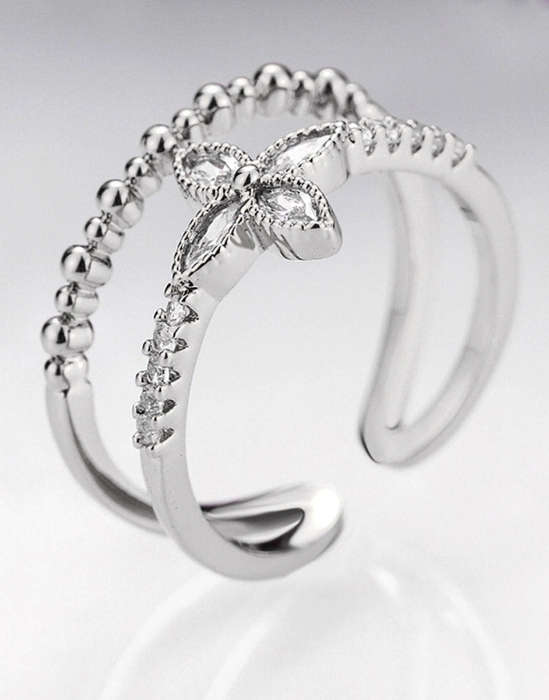 Platinum Plated Elegant Austrian Crystal Adjustable Ring