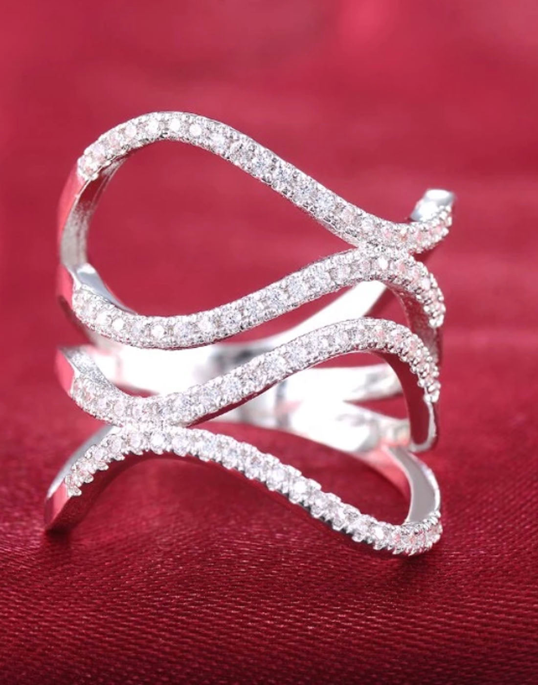 Platinum Plated Elegant Austrian Crystal Adjustable Ring