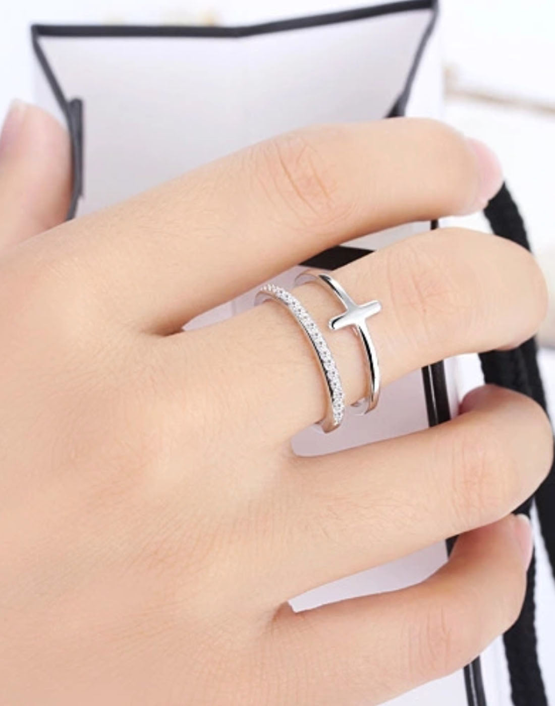 Platinum Plated Elegant Austrian Crystal Adjustable Ring