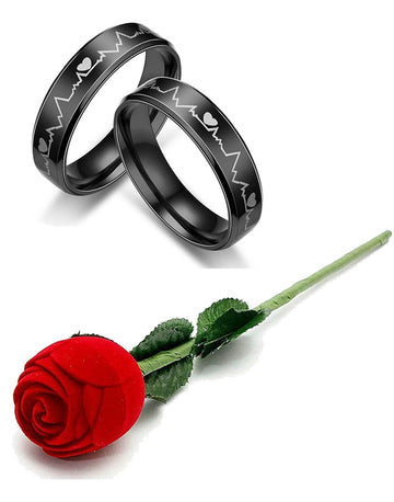 Valentine Gift by karatcart Black Titanium Couple Band Ring for Men and Women