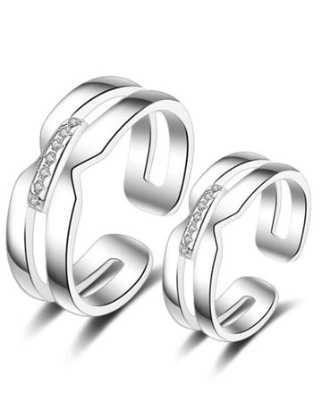 Platinum Plated Elegant Couple Adjustable Solitare Ring