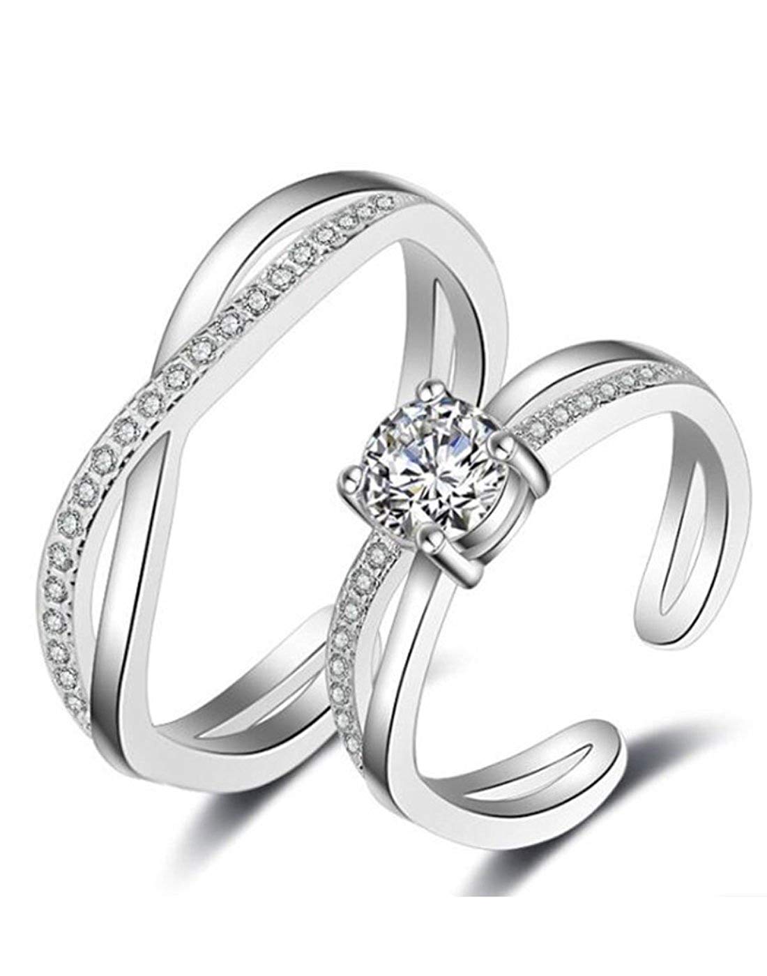 Valentine Gift by Karatcart Platinum Plated Elegant Classic Crystal Couple Ring for Women