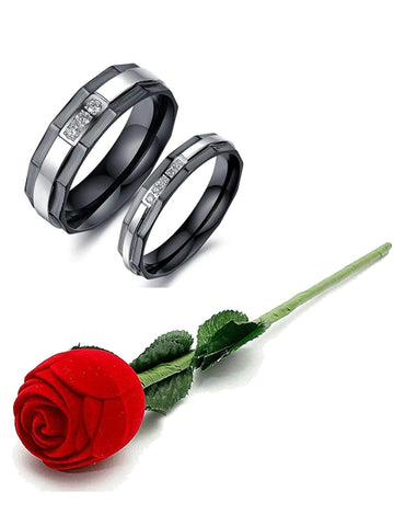 Valentine Gift by karatcart Black Titanium Elegant Couple Band Ring for Men and Women