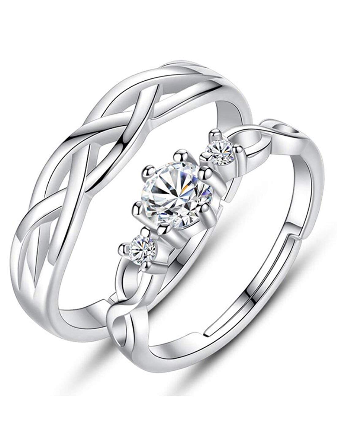 Valentine Gift by Karatcart Platinum Plated Elegant Classic Crystal Couple Ring for Women