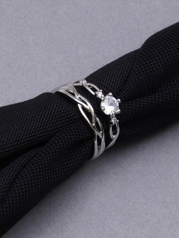 Platinum Plated Elegant Couple Adjustable Solitare Ring