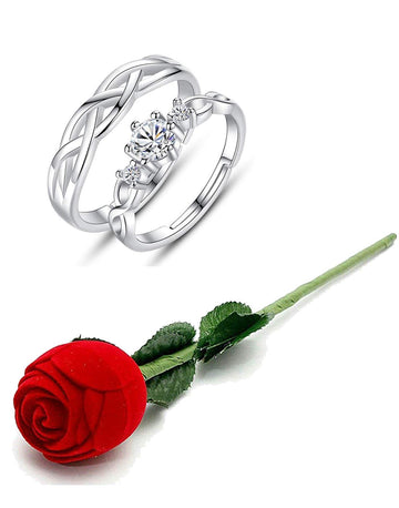 Valentine Gift by Karatcart Platinum Plated Elegant Classic Crystal Couple Ring for Women