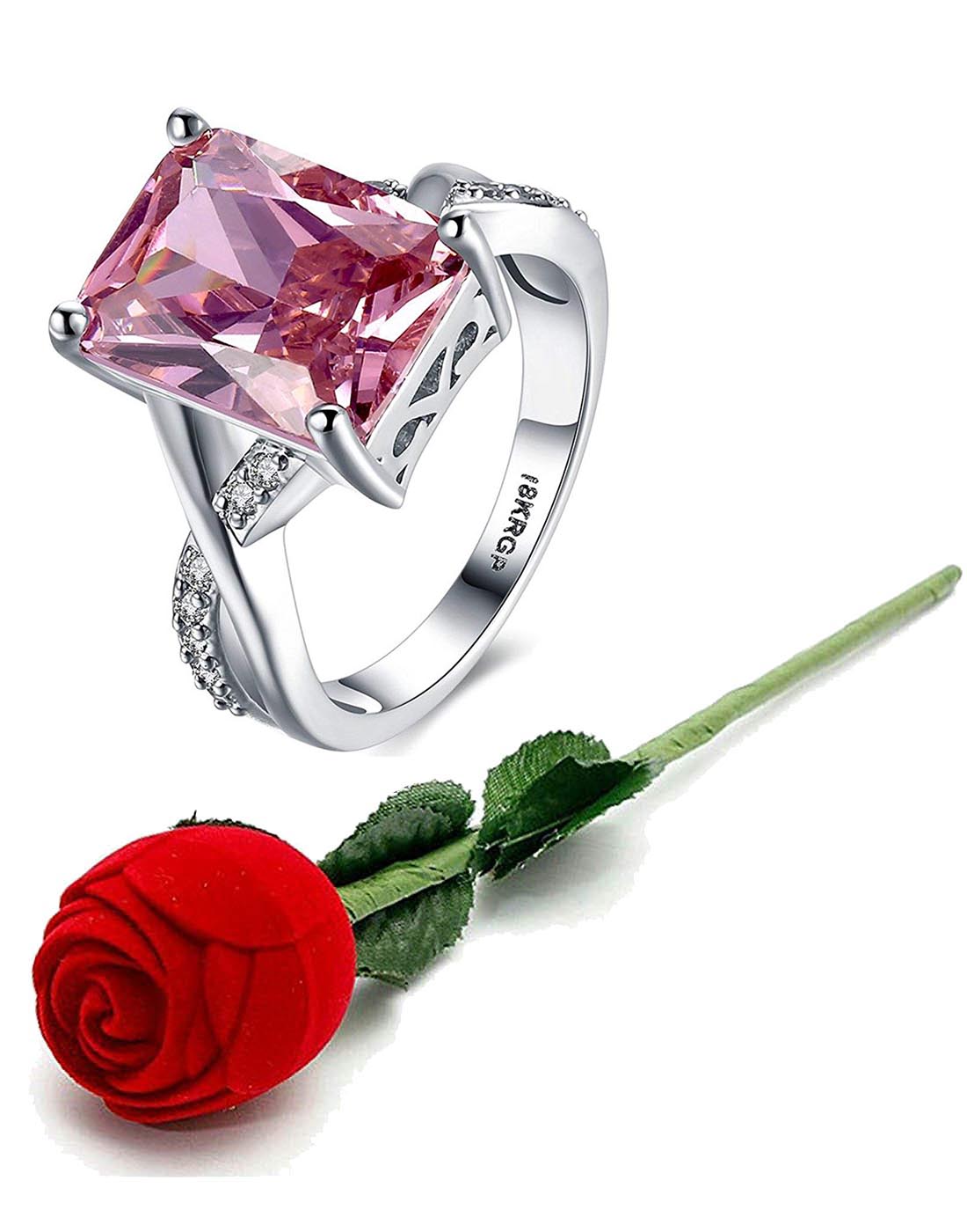 Valentine Gift by Karatcart Platinum Plated Elegant Austrian Crystal Pink Ring for Women