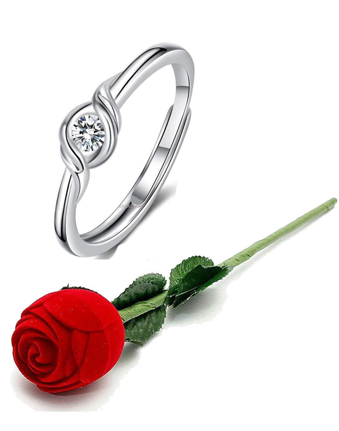 Valentine Gift by Karatcart Platinum Plated Elegant Austrian Crystal Designer Ring for Women