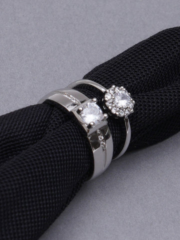 Silver Crystal Platinum Plated Elegant Couple Adjustable Ring for Men and Women