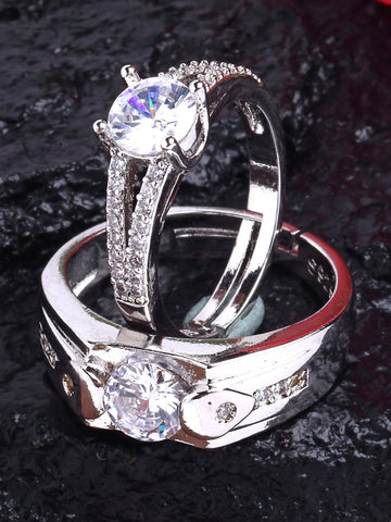 Silver Crystal Elegant Couple Adjustable Ring for Men and Women