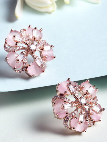 Rose Gold Plated Pink Floral Studs Earrings