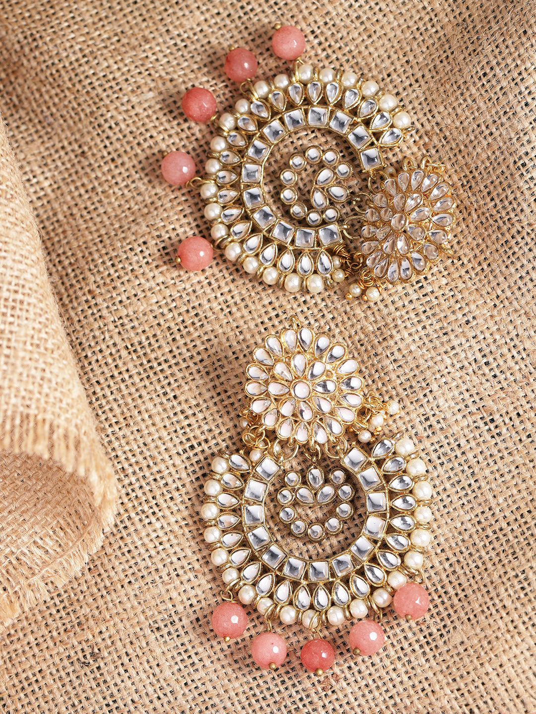 Peach Drops Kundan Chandbali Earrings - Image 1