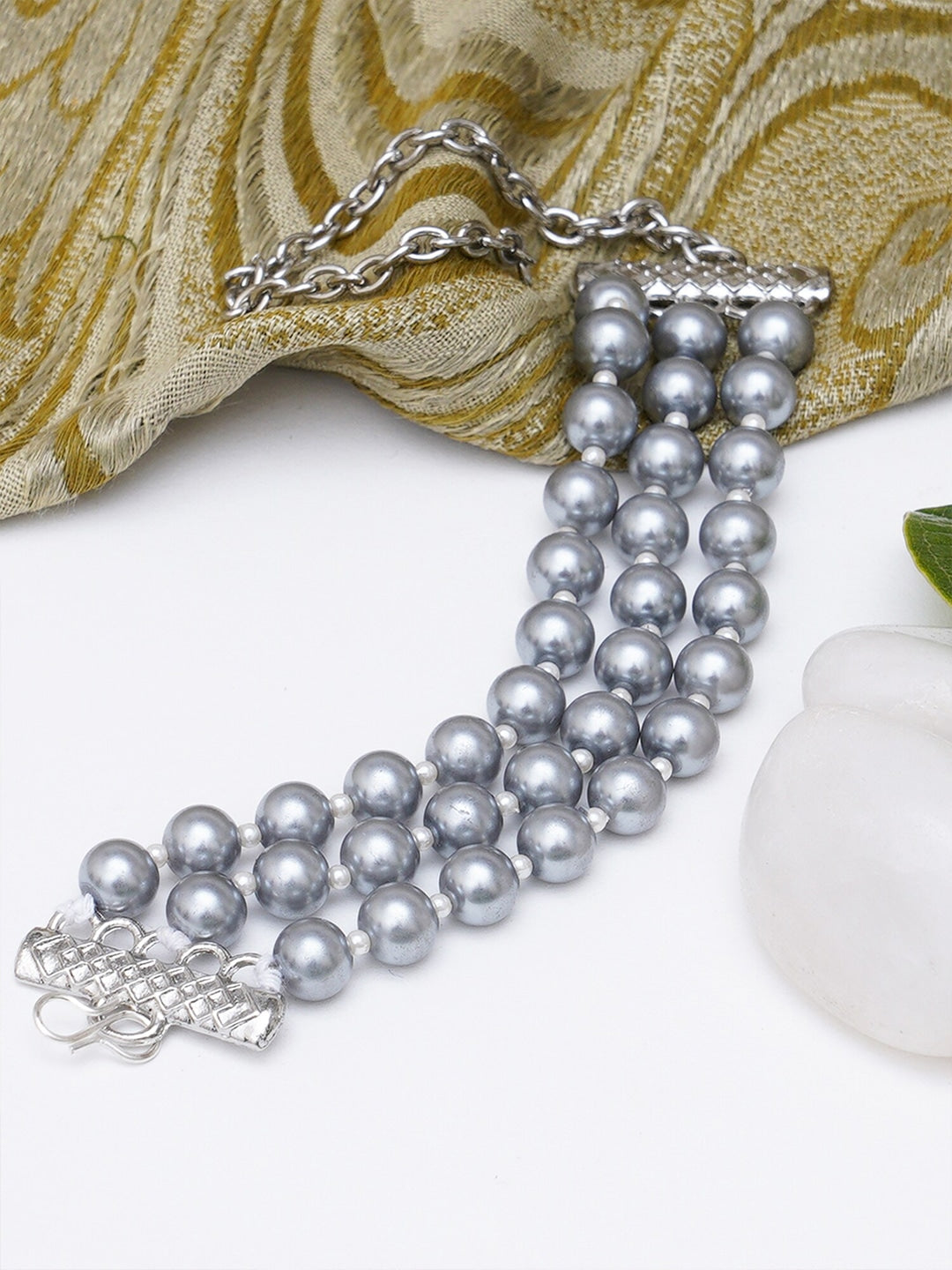 Women Silver-Plated Kundan Multistrand Bracelet