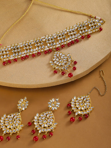 Karatcart Maroon Kundan Choker Necklace Set