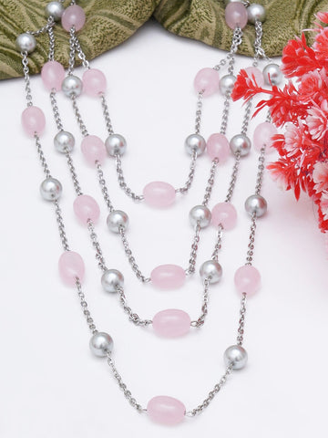 Women Pink & Silver-Toned Kundan Studded Layered Necklace