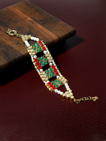 Ruby and Green Kundan Studded Handcrafted Bracelet