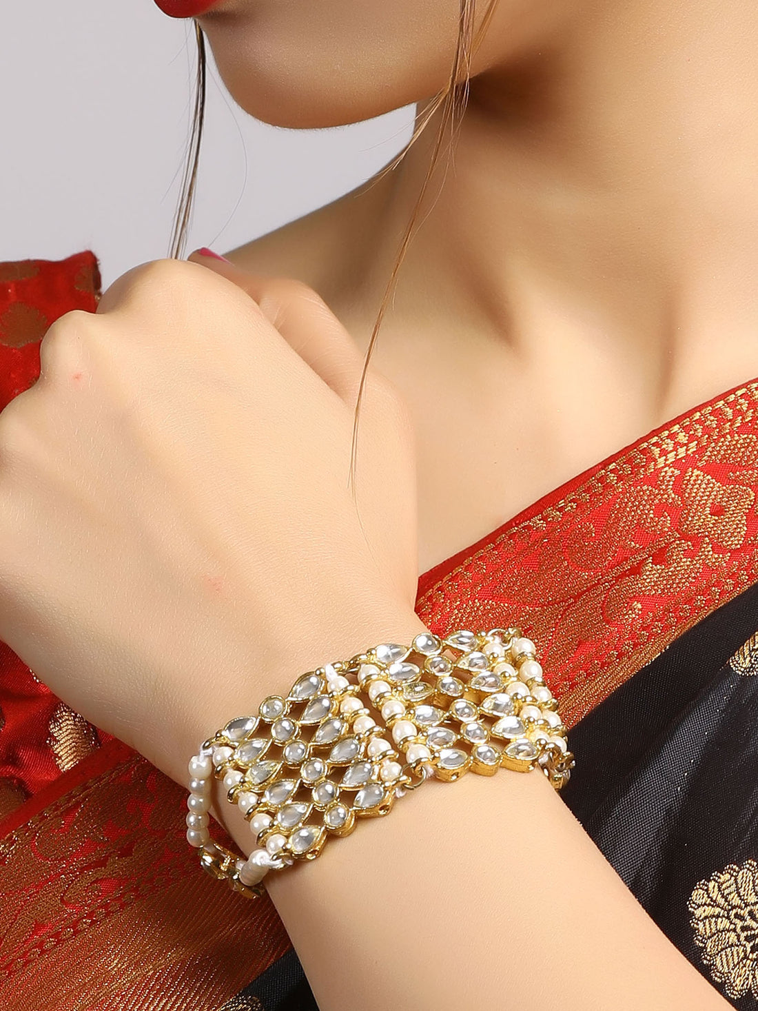 Gold Plated Kundan Studded Handcrafted Bracelet