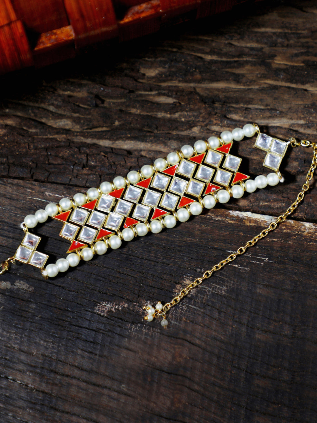 Red Meena and Kundan Studded Handcrafted Bracelet