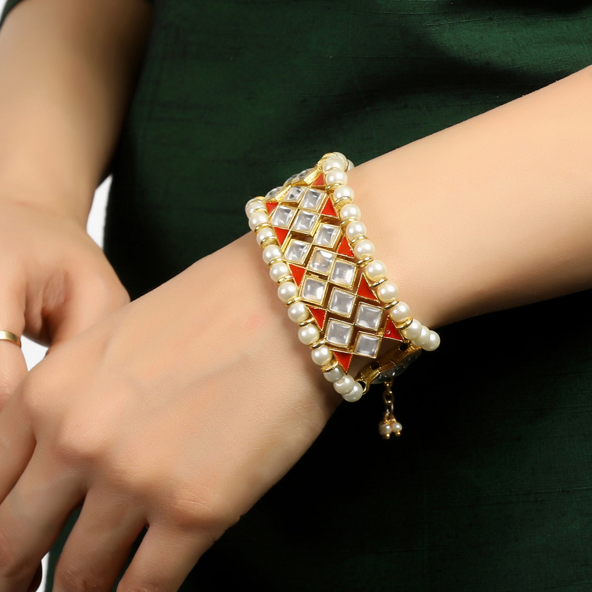 Red Meena and Kundan Studded Handcrafted Bracelet