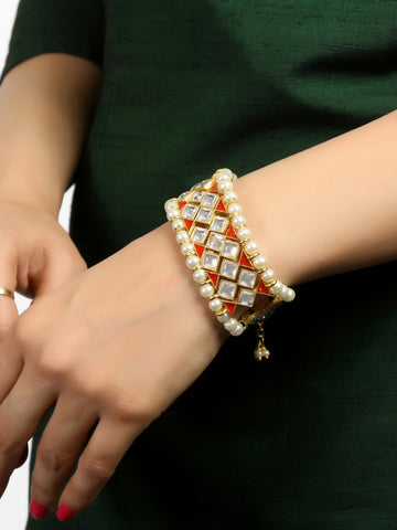 Red Meena and Kundan Studded Handcrafted Bracelet