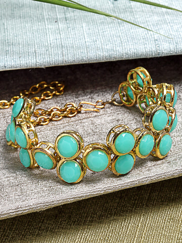 Mint Blue Kundan Gold-Plated Embellished Wraparound Bracelet