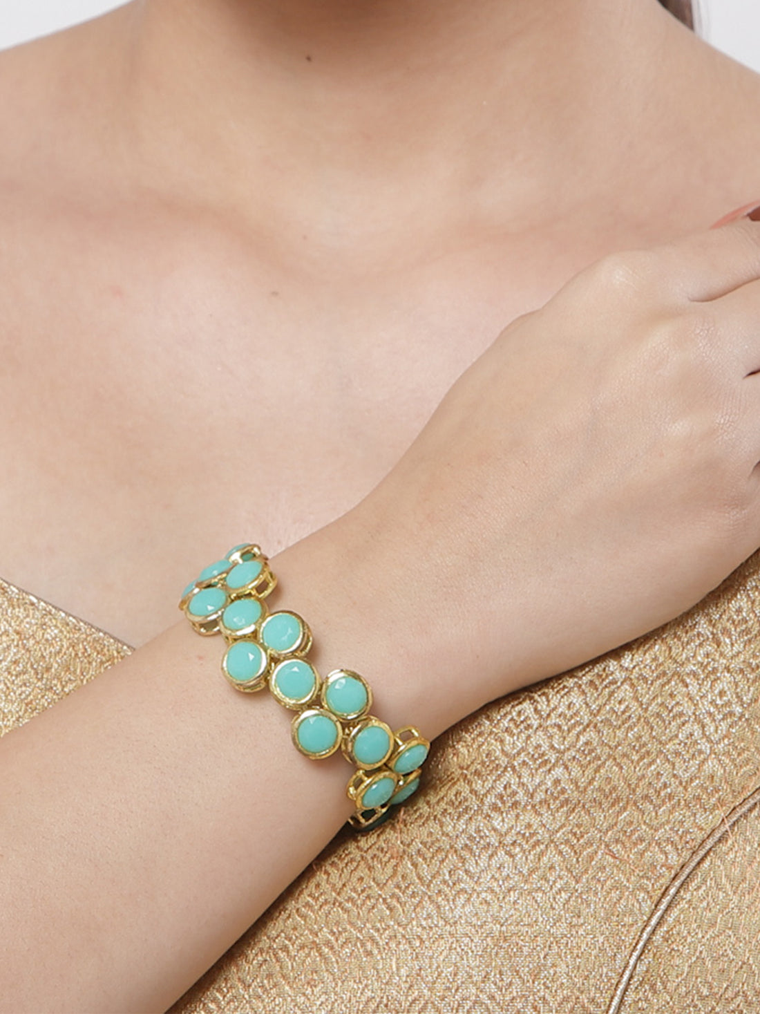 Mint Blue Kundan Gold-Plated Embellished Wraparound Bracelet