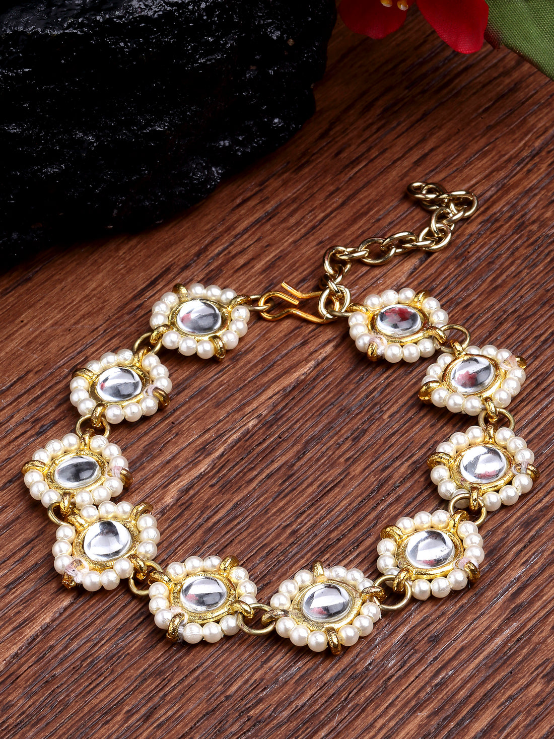 Gold Plated Beaded Kundan Bracelet