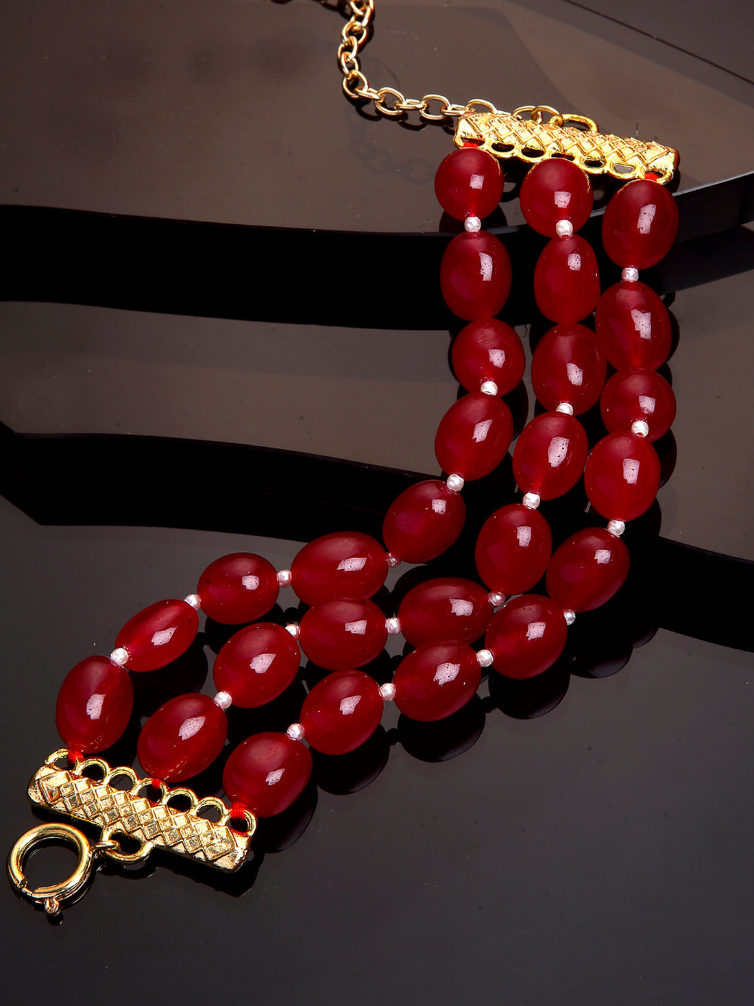 Red Tumble Stone Beaded Bracelet for Women