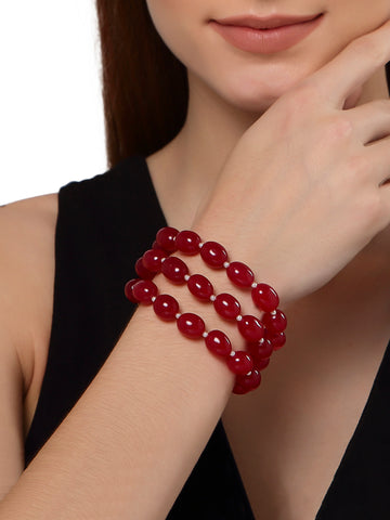 Red Tumble Stone Beaded Bracelet for Women