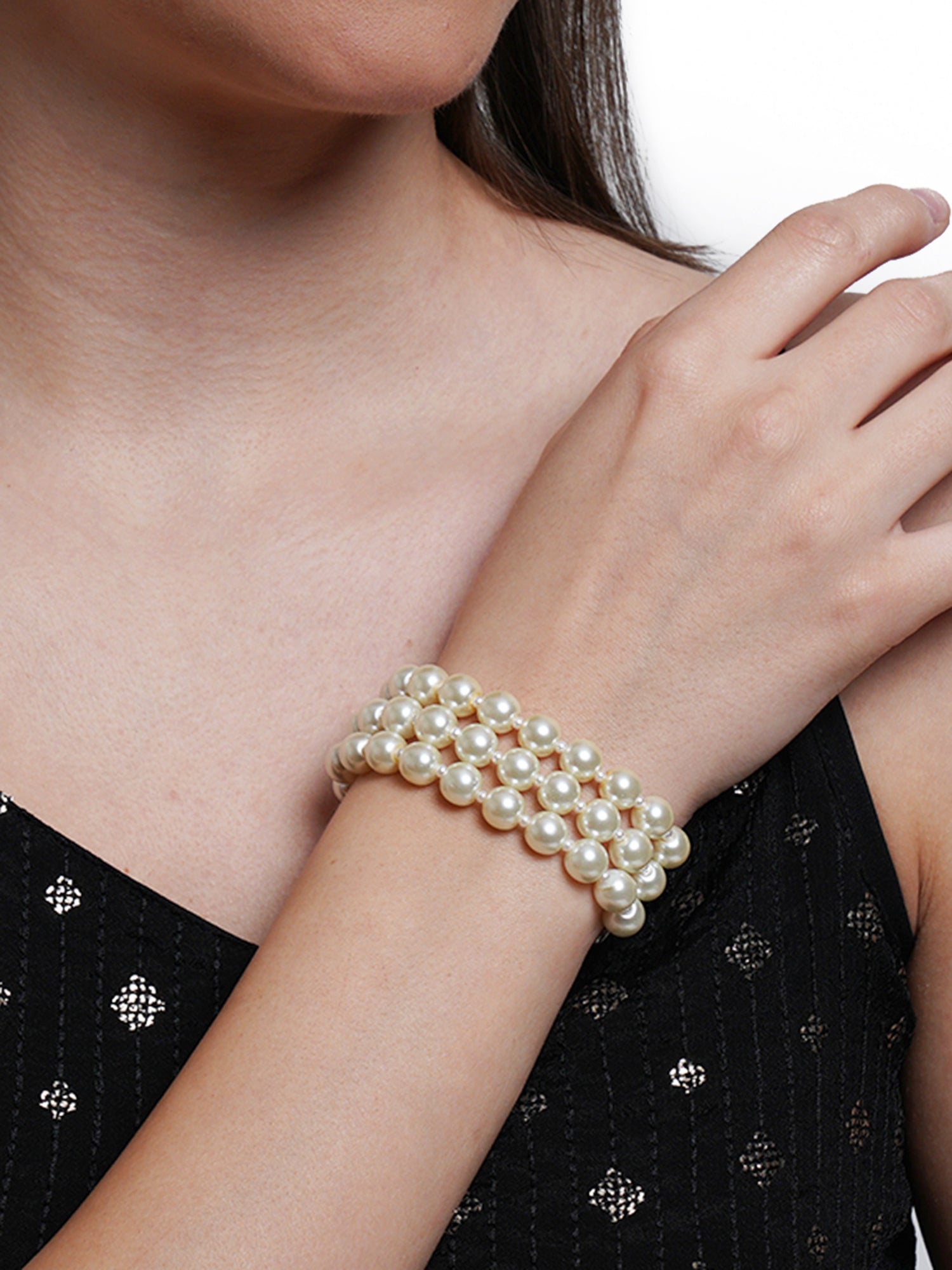 White Pearl Beaded Bracelet - Main Image