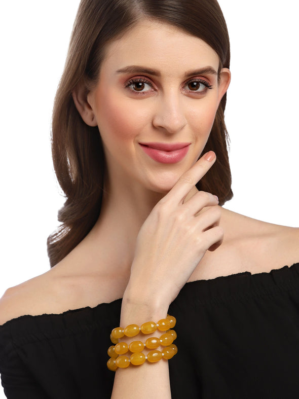 Karatcart Yellow Tumble Stone Beaded Bracelet for Women