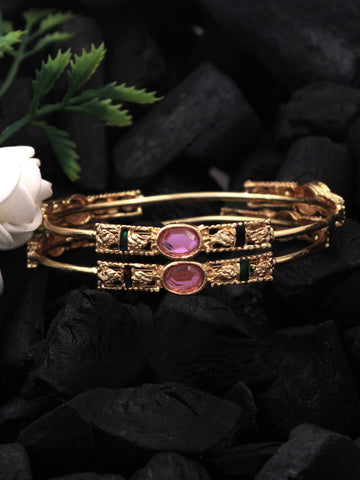 Gold Plated Pink Stone Bangle for Women