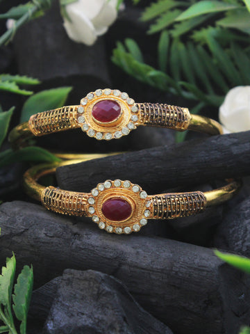 Gold Forming Red Stone Bangles for Women