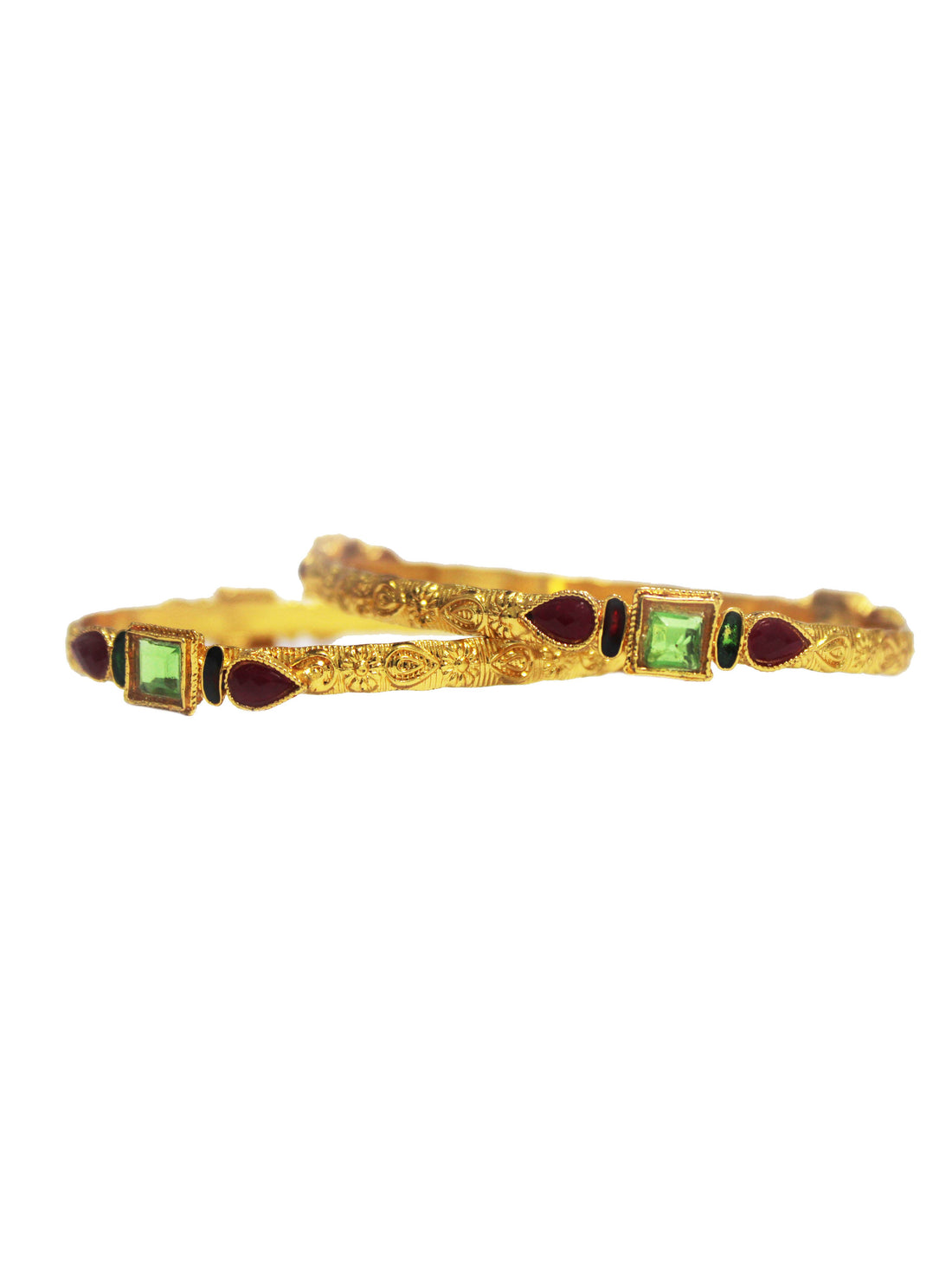 Gold Forming Green & Red Stone Bangles for Women