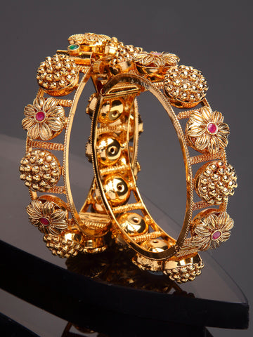 Traditional Gold-Plated Floral Design Jadau Bangles