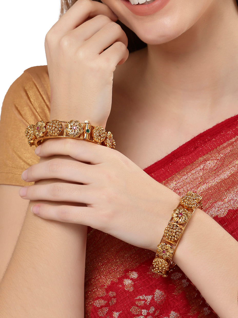 Traditional Gold-Plated Floral Design Jadau Bangles