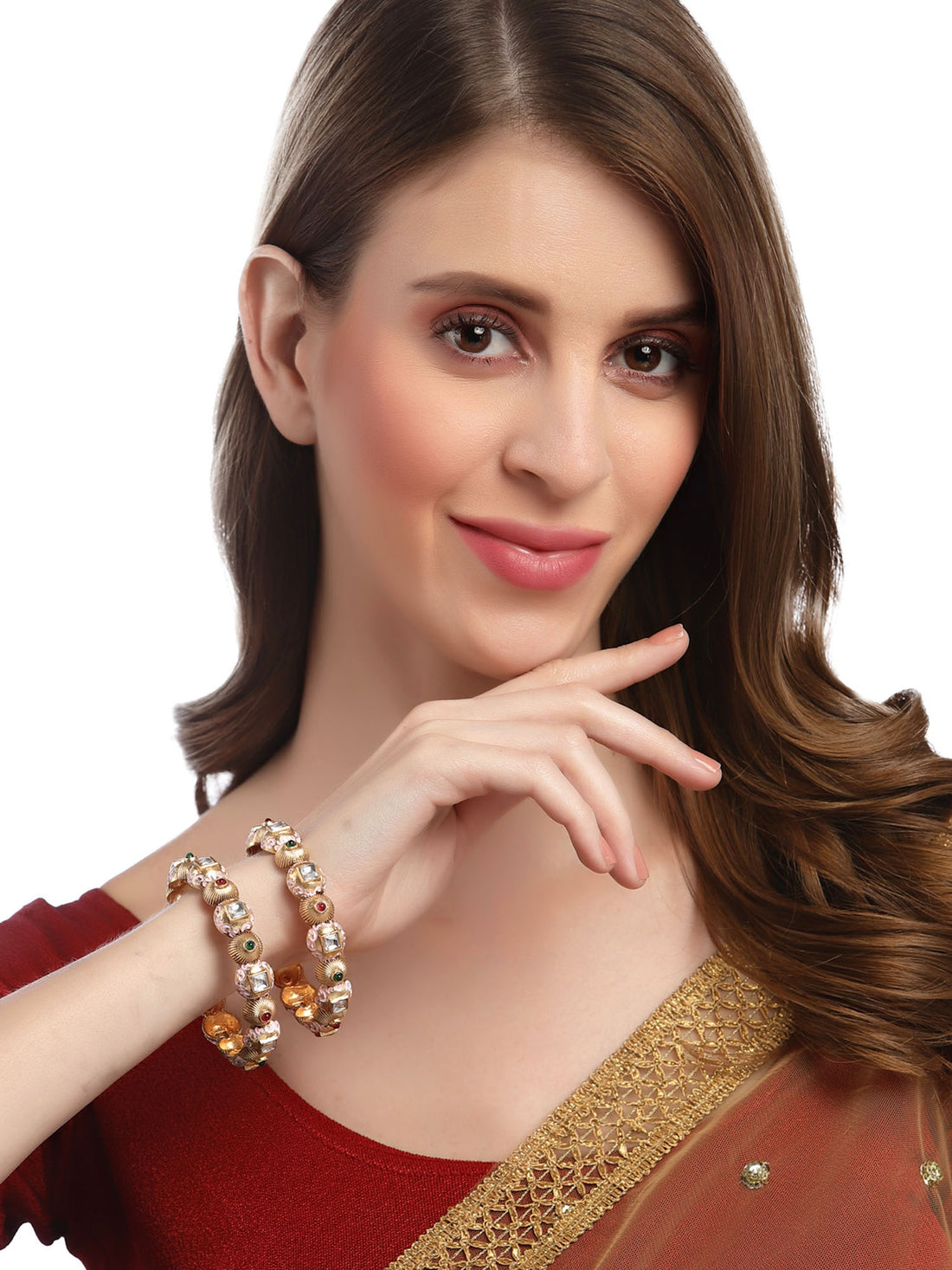 Karatcart Pink Meena Gold Plated Bangle Set for Women