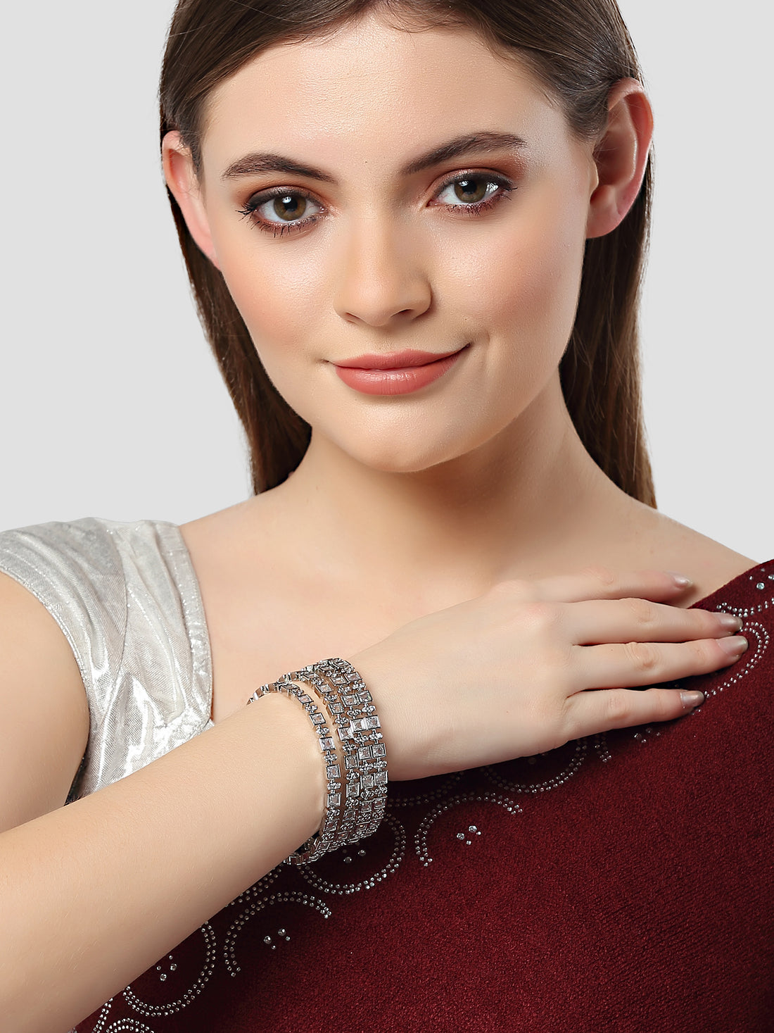 Karatcart Set of 4 Silver-Plated AD Studded Bangles for Women