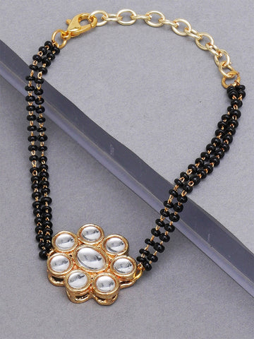 Women Gold-Toned & Black Kundan Handcrafted Gold-Plated Charm Mangalsutra Bracelet