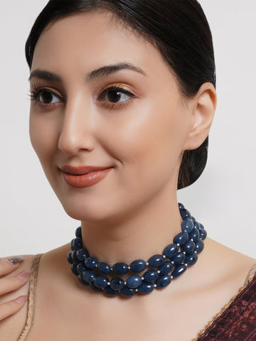 Women Blue & Silver-Toned Beaded Choker Necklace