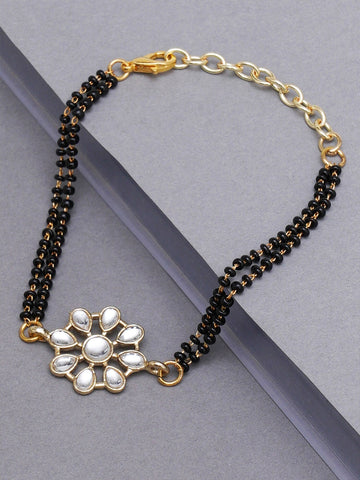 Women Gold-Toned & Black Kundan Handcrafted Gold-Plated Charm Mangalsutra Bracelet