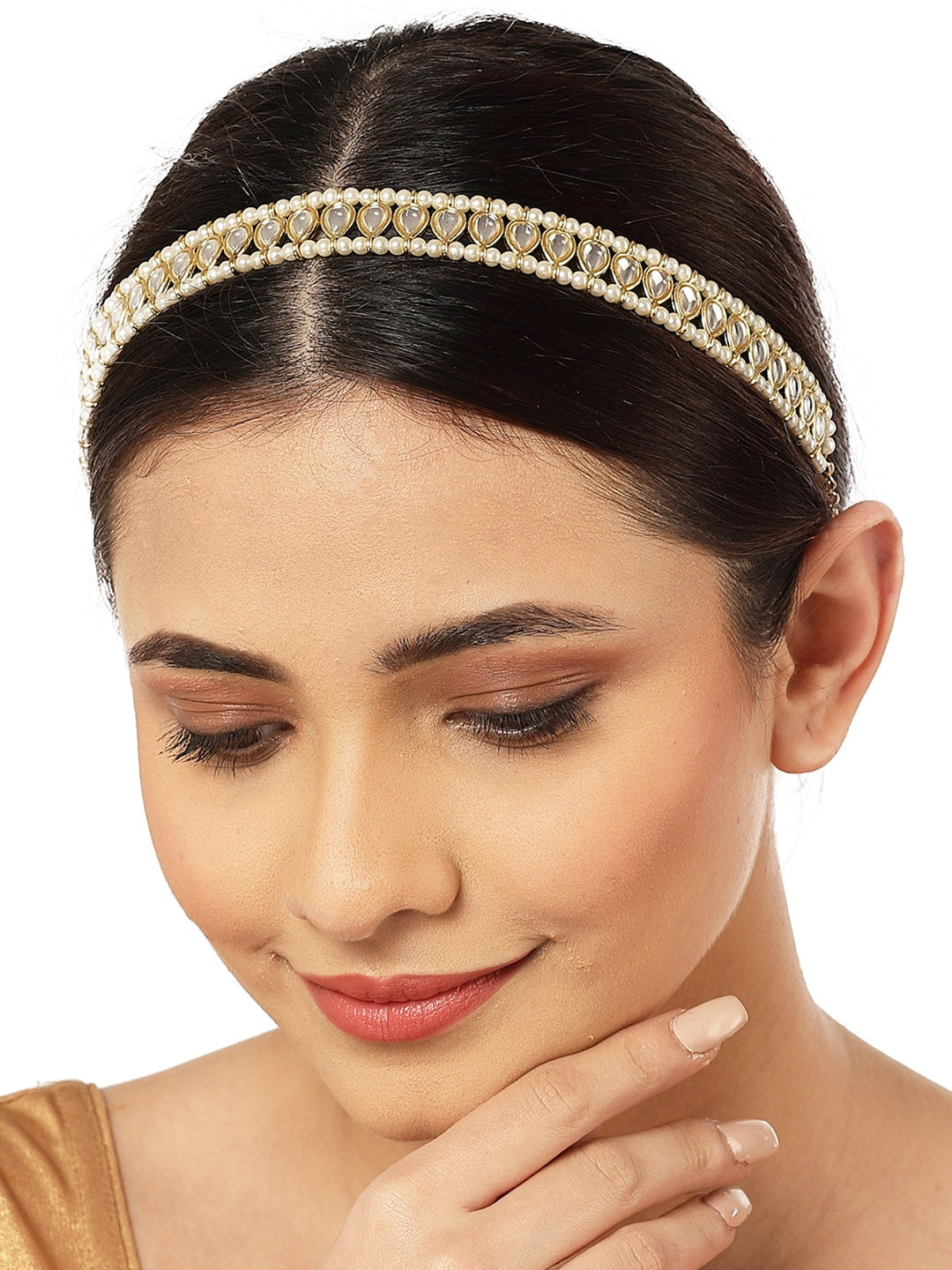 Women Gold-Toned & White Embellished Hairband