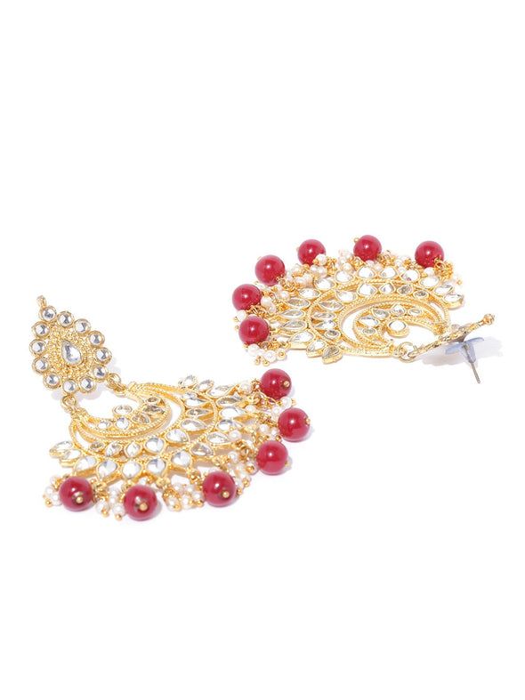 Karatcart Red Beads and Kundan Chandbali Earrings