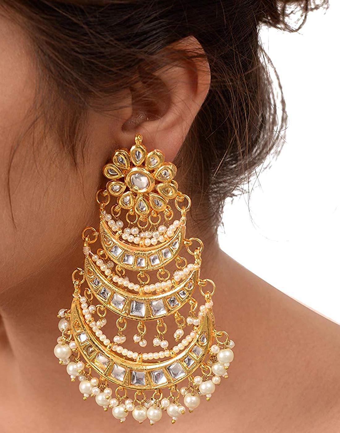 Kundan Layered Tassel Dangler Earrings with Pearl Drops