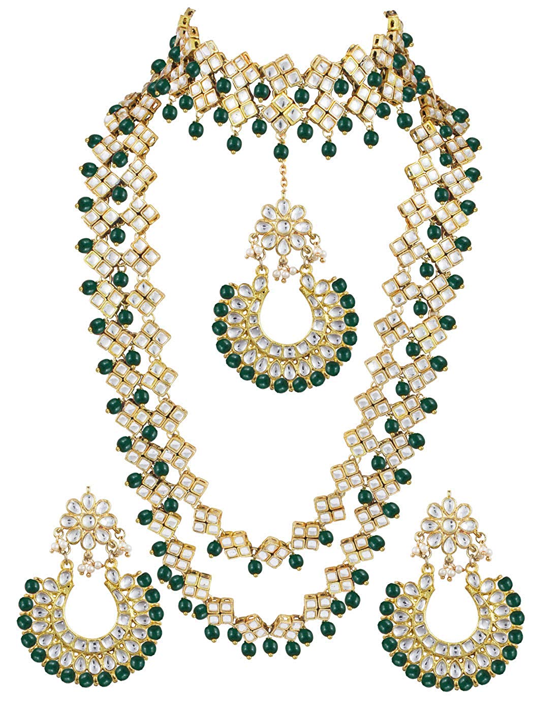 Karatcart Kundan Green Traditional Bridal Necklace Set