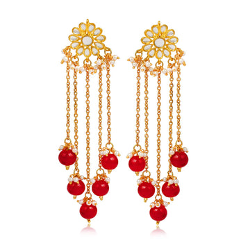 Kundan Red Drop Tassel Earrings